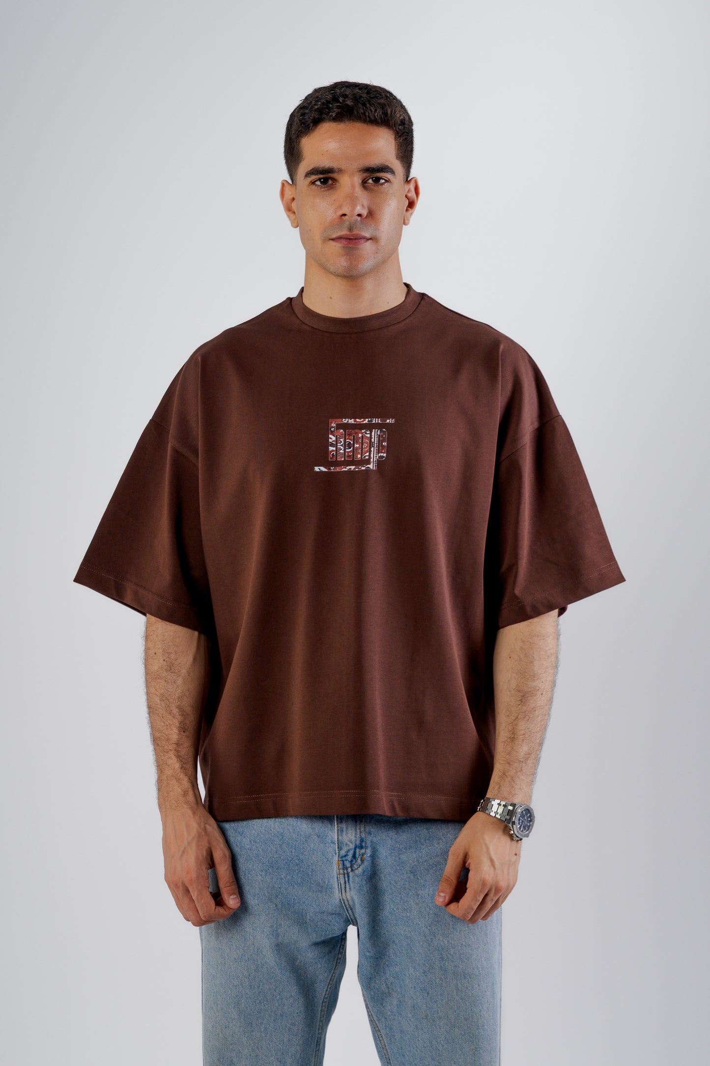 Borwn Round Boxy Tee