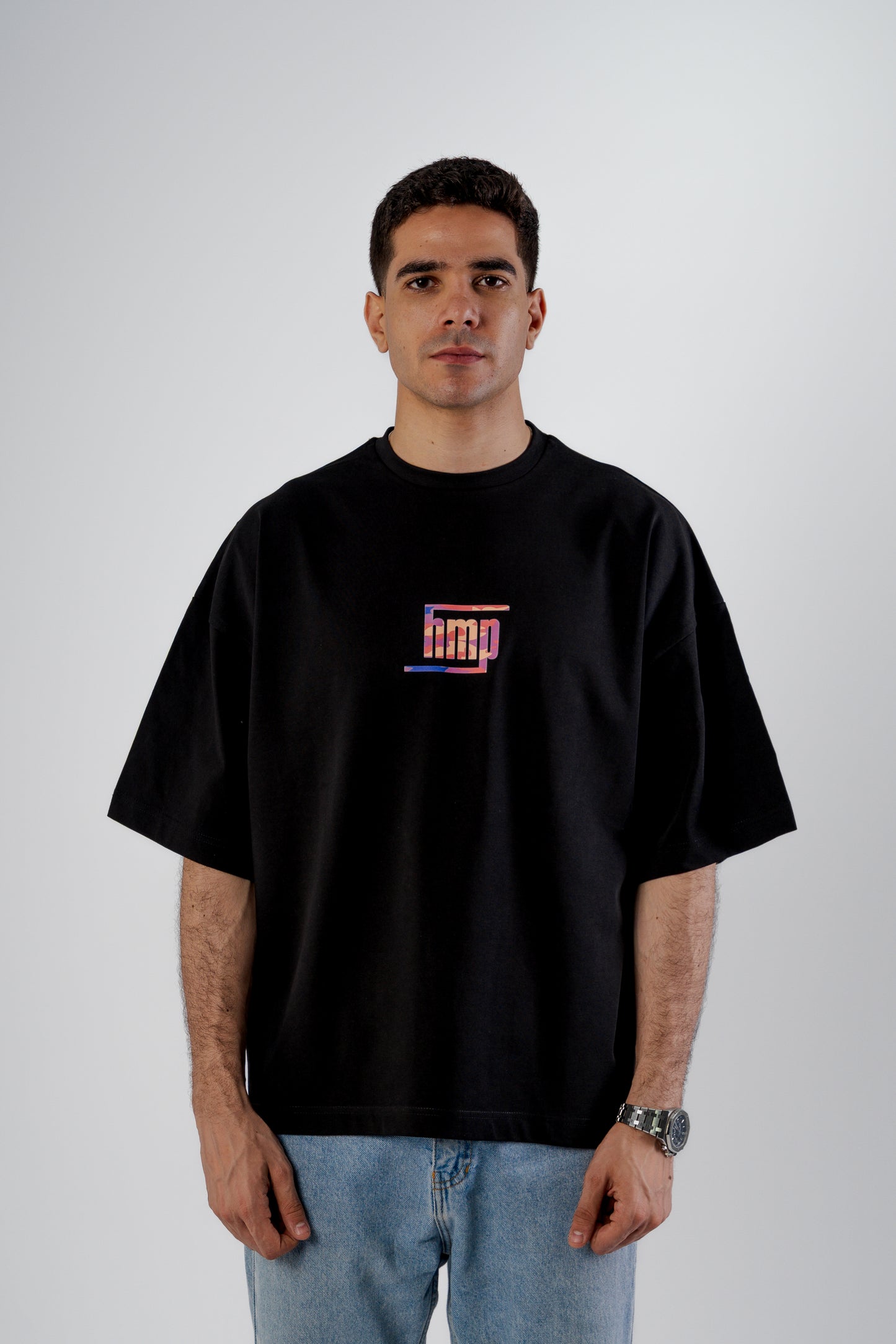 Black Round Boxy Tee