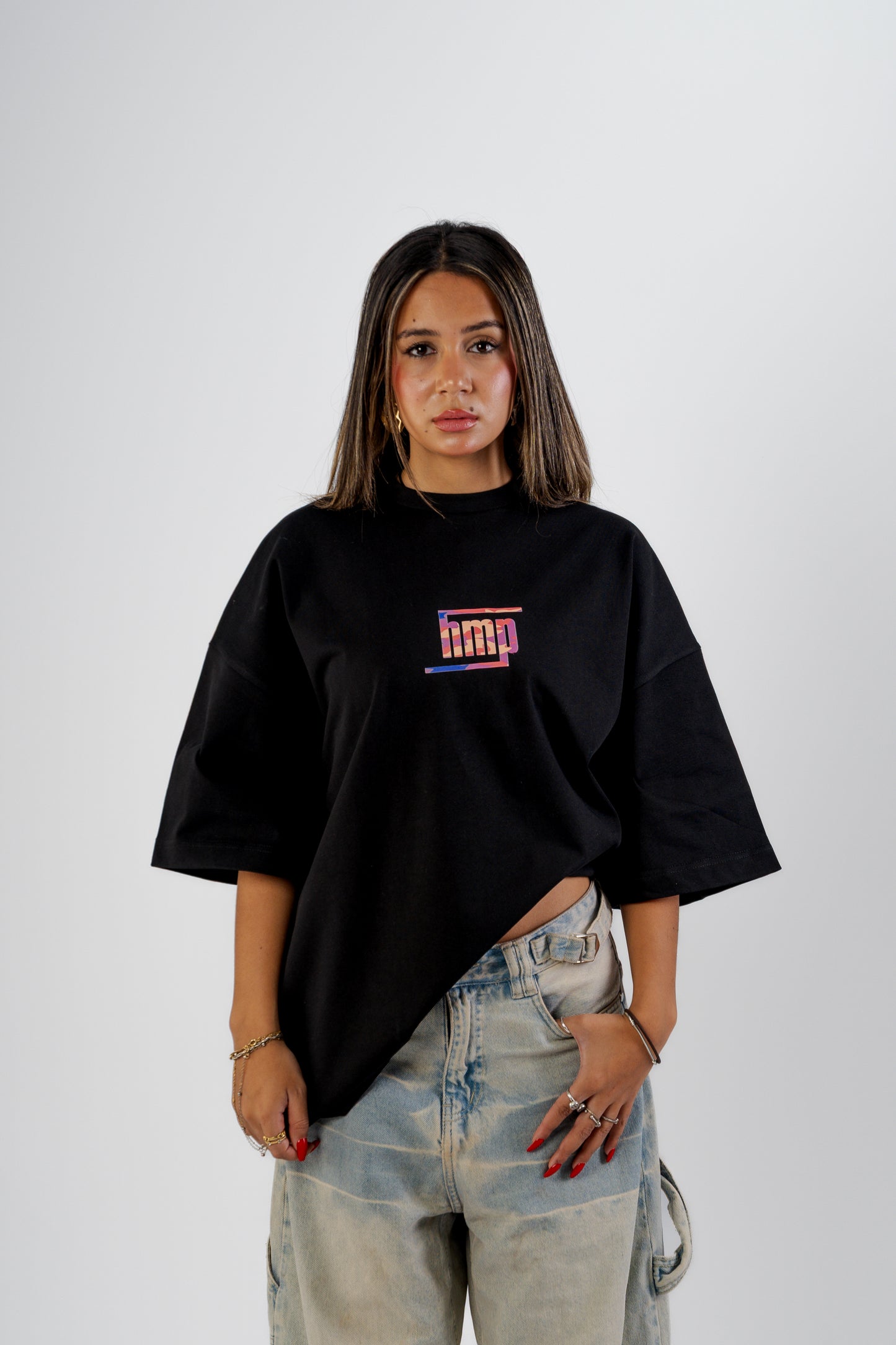 Black Round Boxy Tee