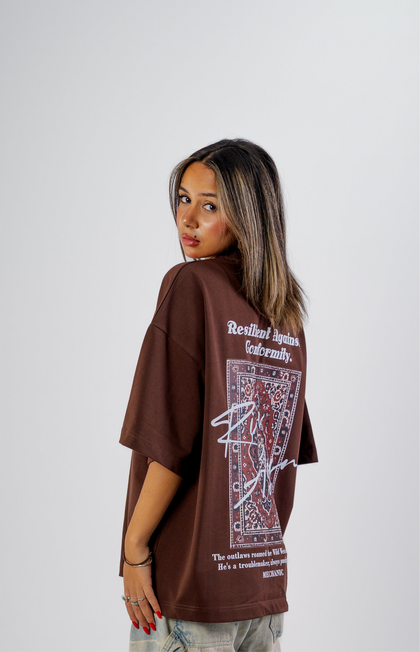 Borwn Round Boxy Tee