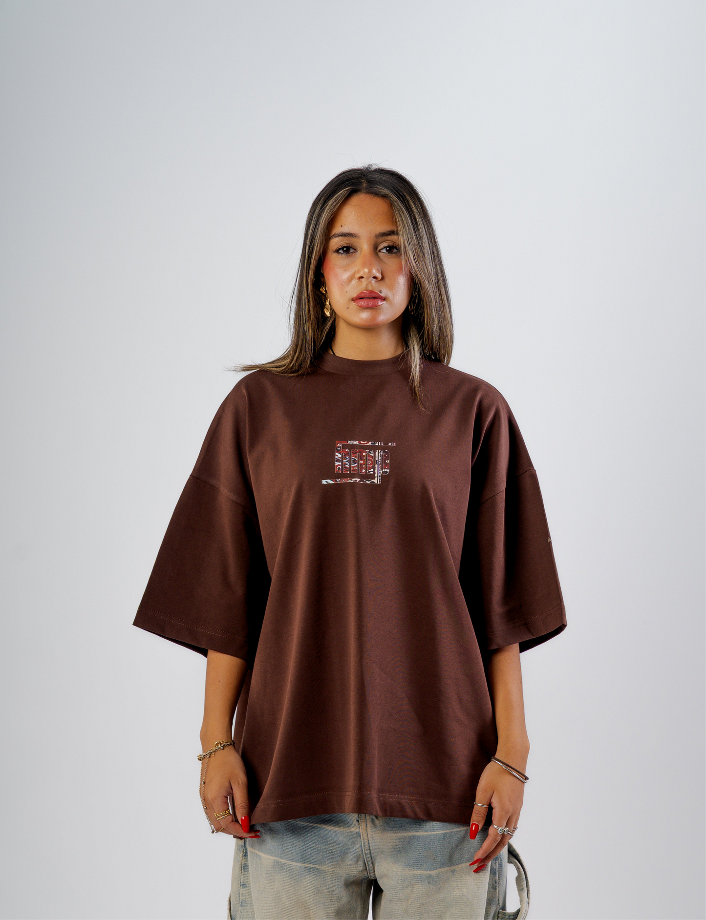 Borwn Round Boxy Tee