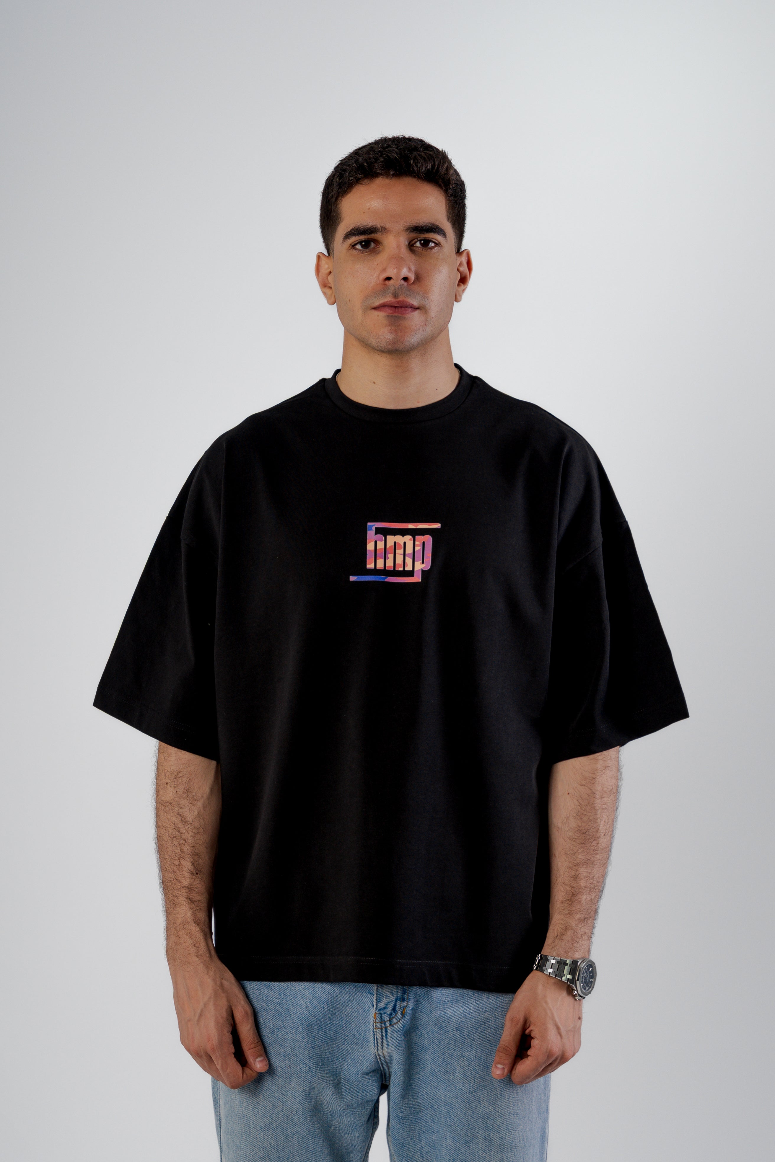 Black Round Boxy Tee