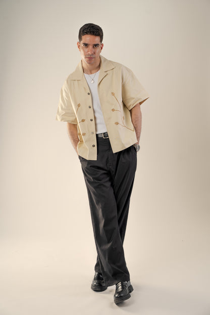 Contrast embroidery boxi shirt