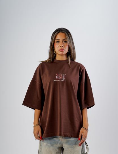 Borwn Round Boxy Tee